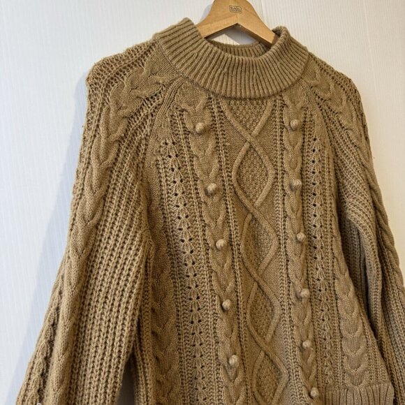 J.Crew Wool Blend Azra Pom Pom Cable Knit Mock Neck Sweater Size Small Tan - Picture 11 of 16